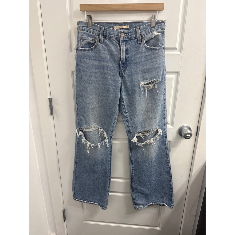 Levis Baggy Boot Distressed Light Wash Jeans Women 26 High Waist Wide Leg Denim